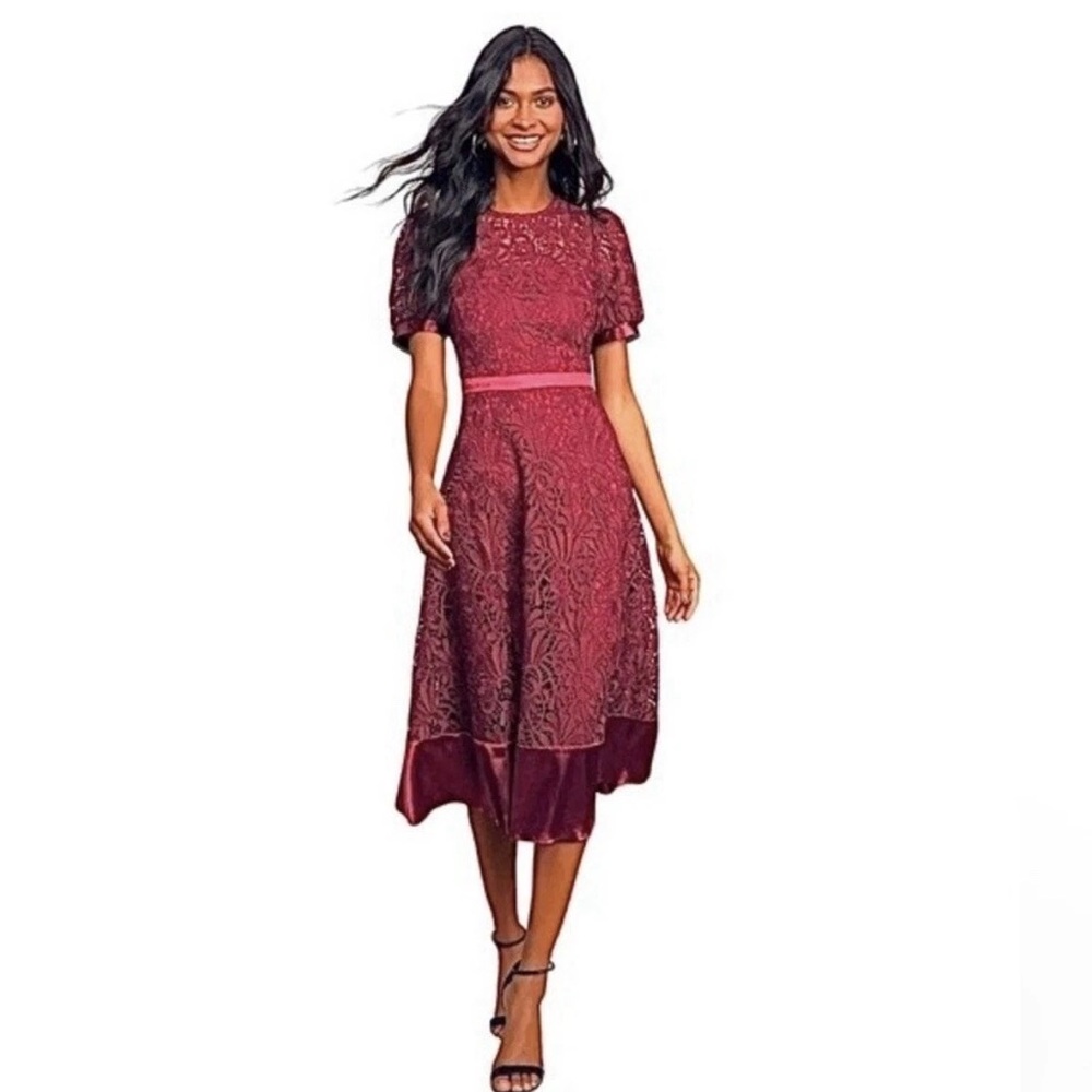 Lulu's Burgundy Lace Midi Dress